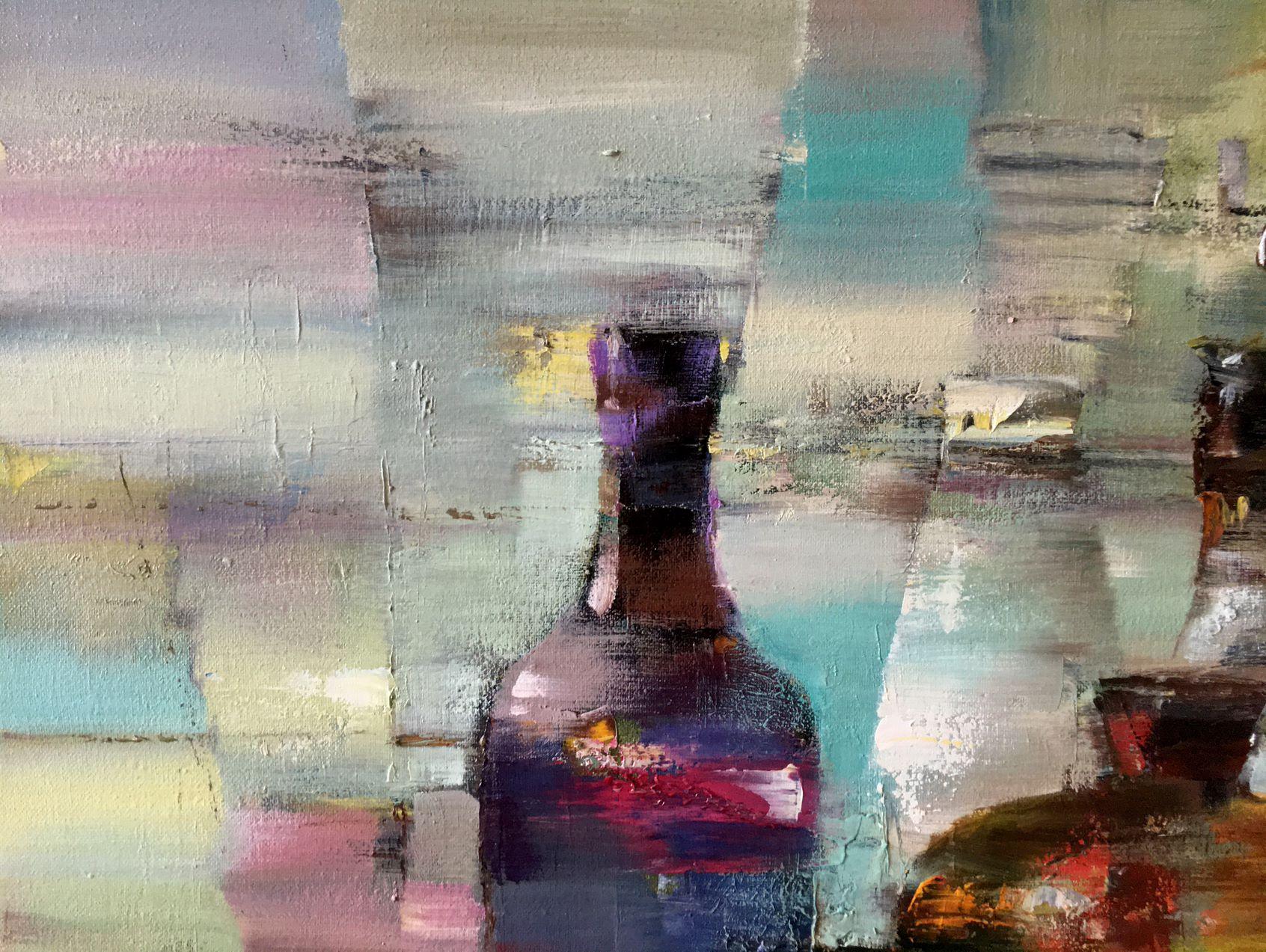 Bottles, Abstract Still Life, Original oil Painting, Ready to Hang 6