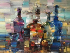 Bottles, Abstract Still Life, Original oil Painting, Ready to Hang