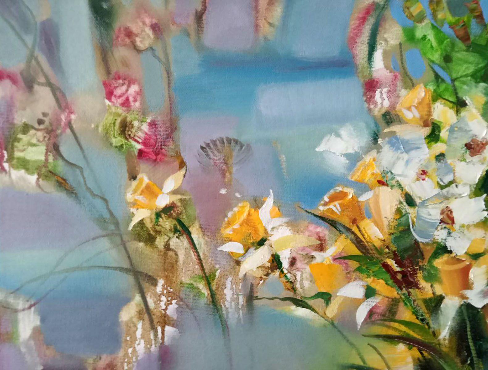 Breath of Spring, Flowers, Impressionism, Original oil Painting, Ready to Hang For Sale 1
