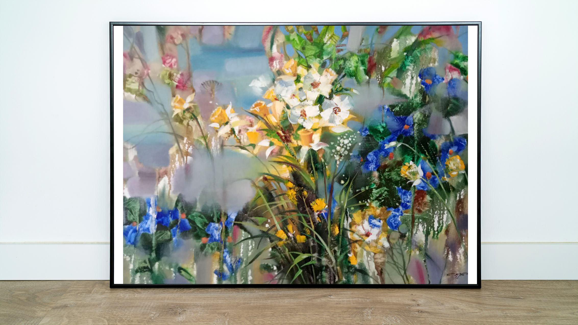 Respiro di primavera, Fiori, Impressionismo, Pittura ad olio originale, pronta da appendere in vendita 3