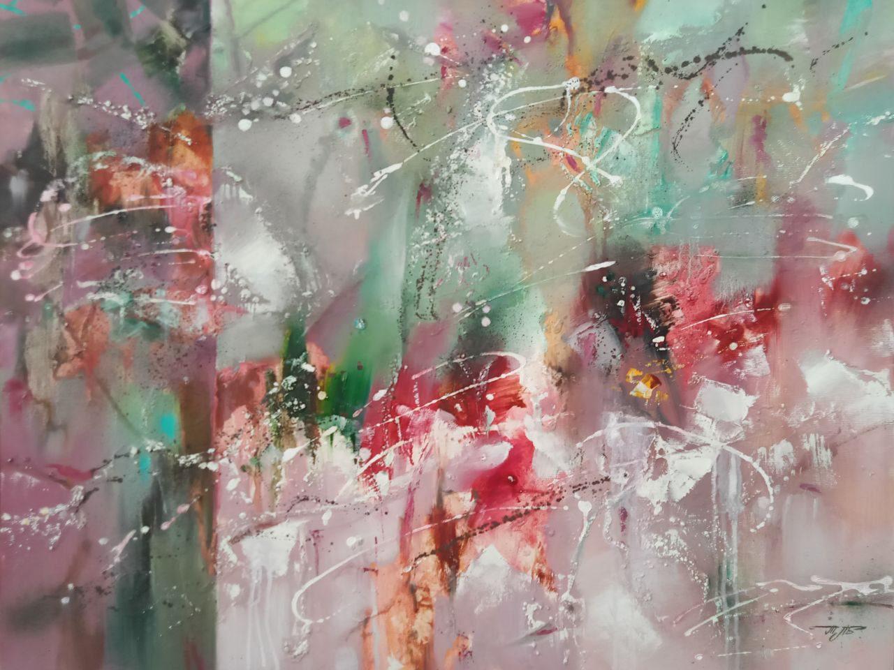 Abstract Painting di Anatoly Tarabanov - Respiro di primavera, Arte astratta, Pittura ad olio originale, pronta da appendere
