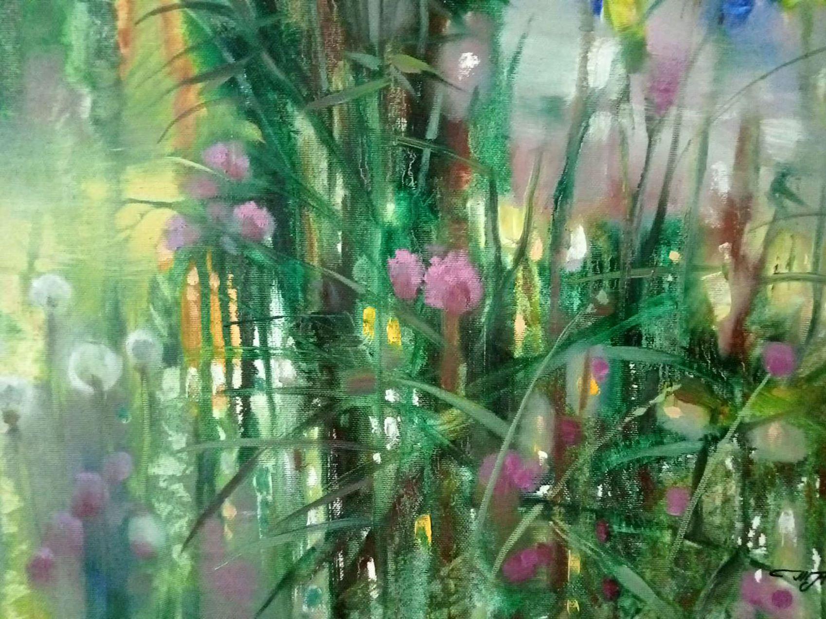 Breeze, Flowers, Impressionism, Original oil Painting, Ready to Hang For Sale 1