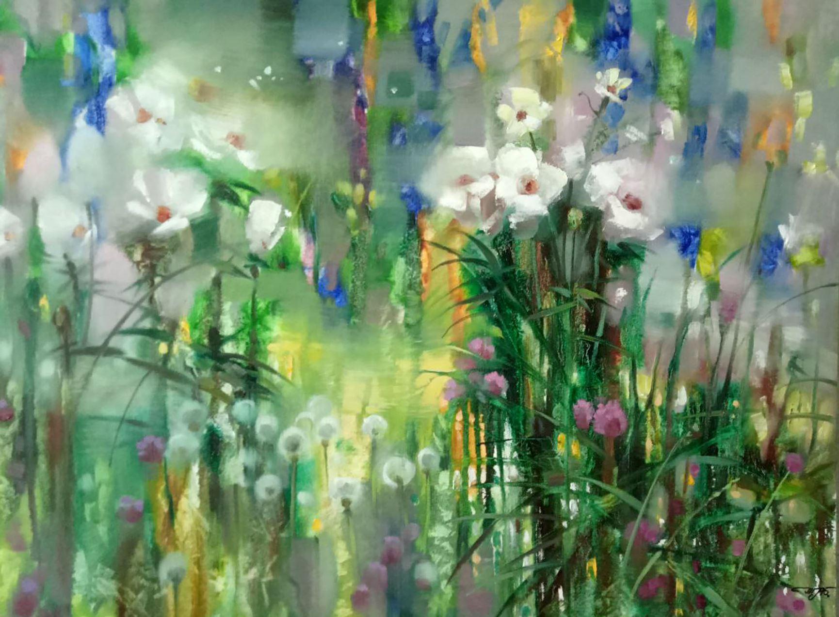 Landscape Painting di Anatoly Tarabanov - Brezza, Fiori, Impressionismo, Pittura ad olio originale, pronta da appendere