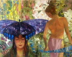 Butterfly, Figurative Surrealism, Original oil Painting, Ready to Hang