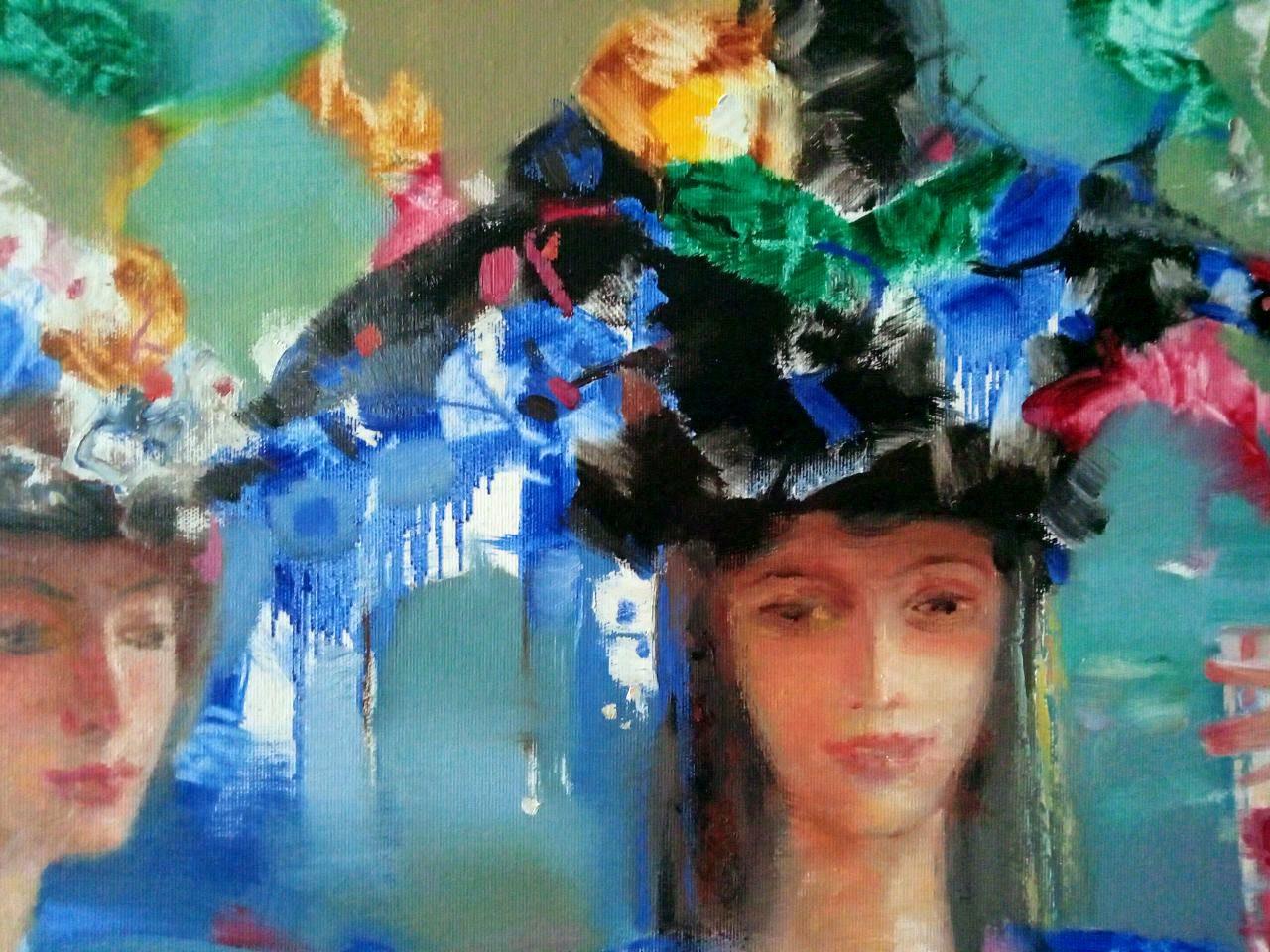 Carnival, Portraits Women Original oil Painting, Ready to Hang For Sale 3