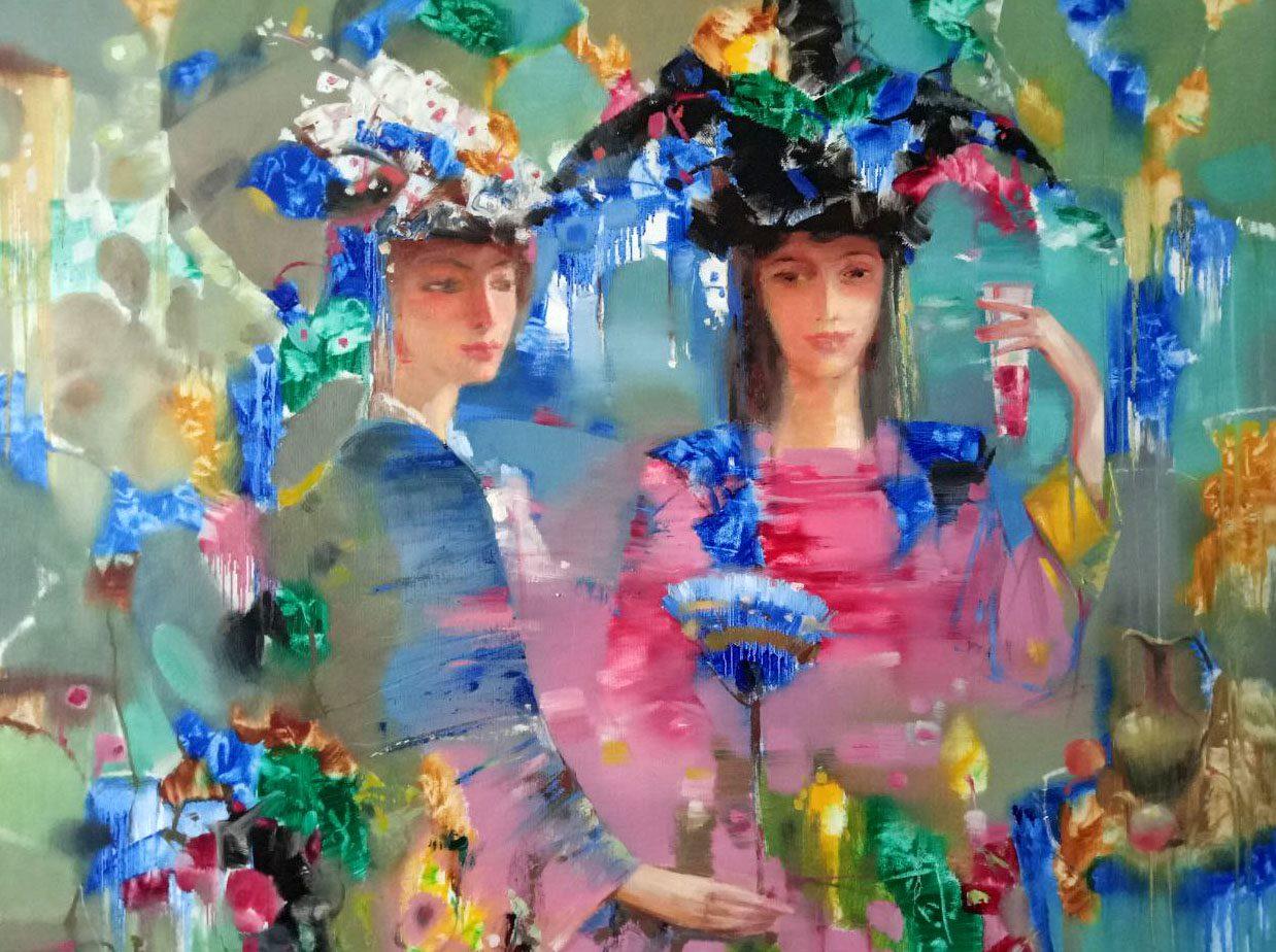 Carnival, Portraits Women Original oil Painting, Ready to Hang