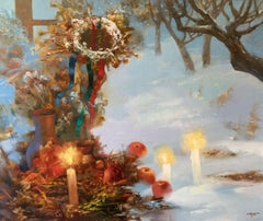 Peinture à l'huile originale de Noël, prête à être accrochée