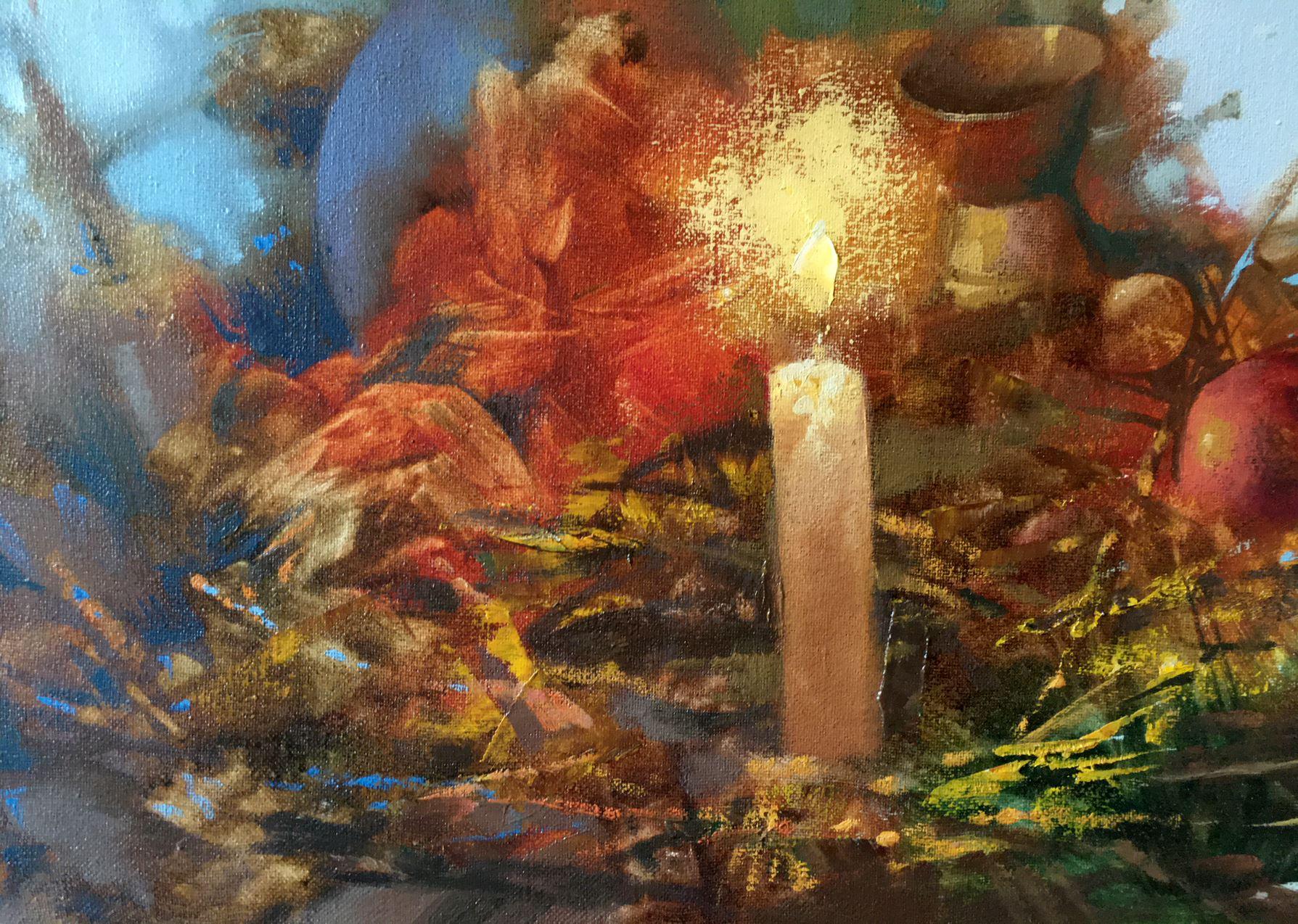 Natale, Pittura a olio originale, pronta da appendere - Painting Impressionismo di Anatoly Tarabanov