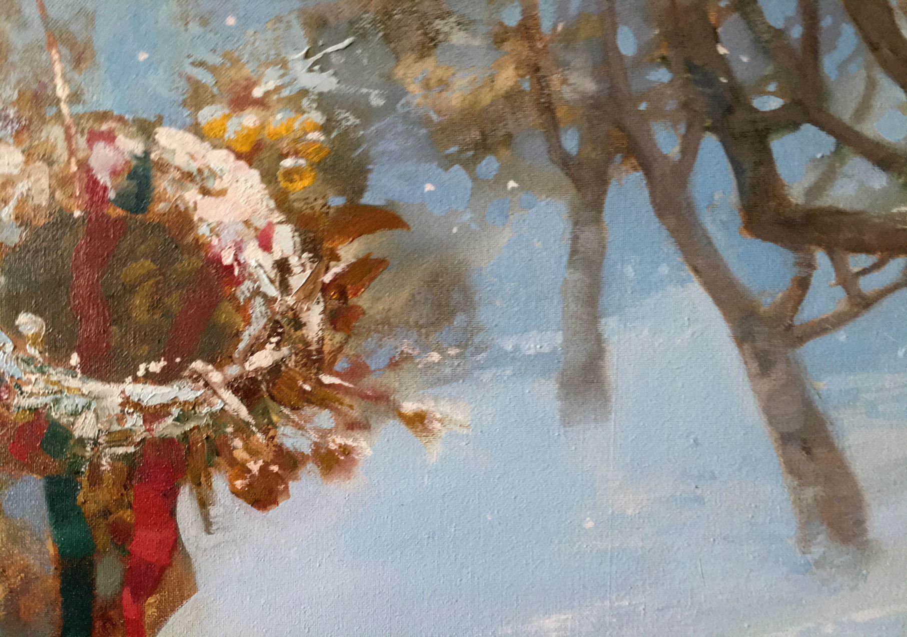 Natale, Pittura a olio originale, pronta da appendere in vendita 2