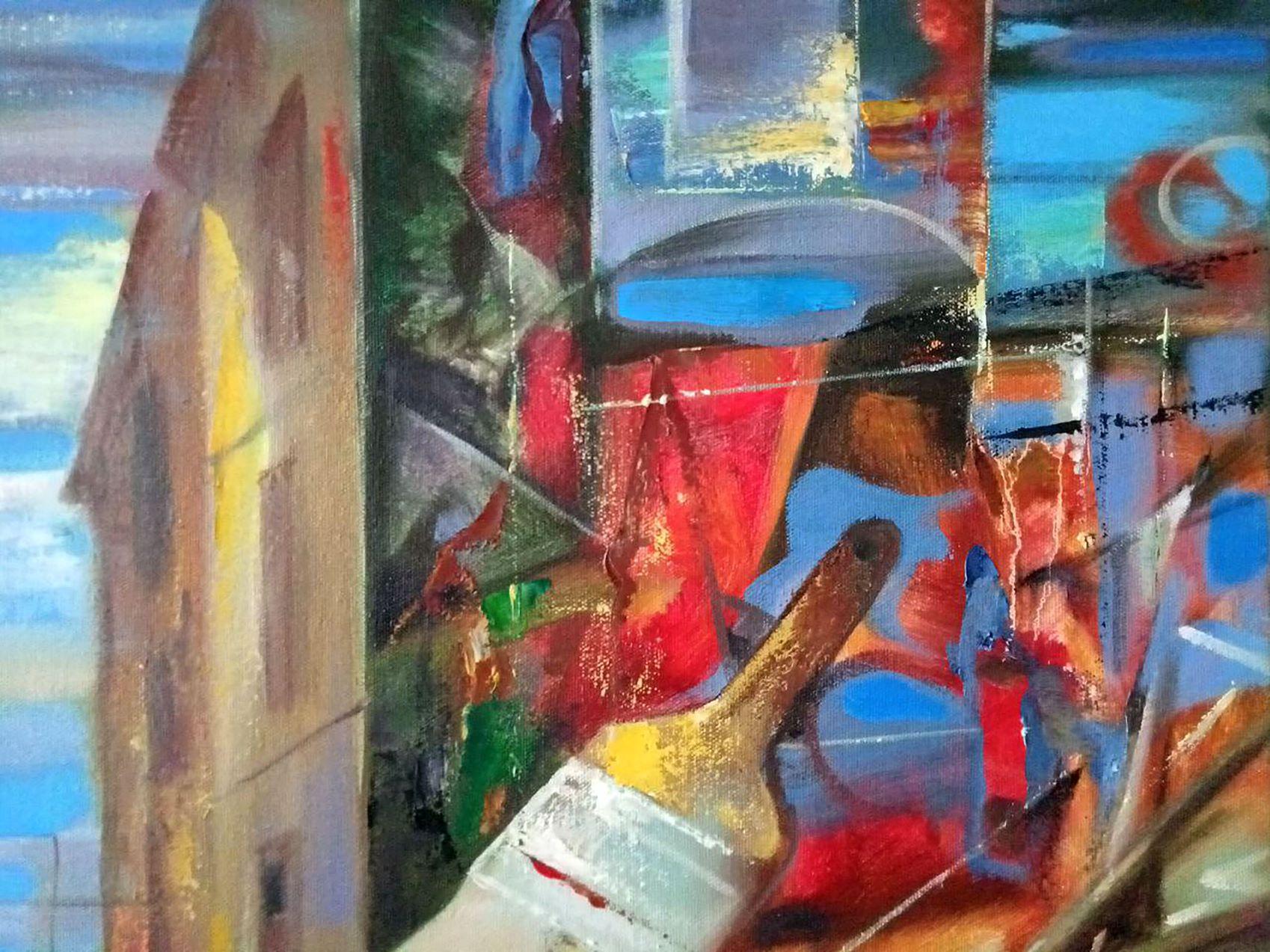 Stadtansicht, Abstrakt, Original-Ölgemälde, hängefertig (Impressionismus), Painting, von Anatoly Tarabanov