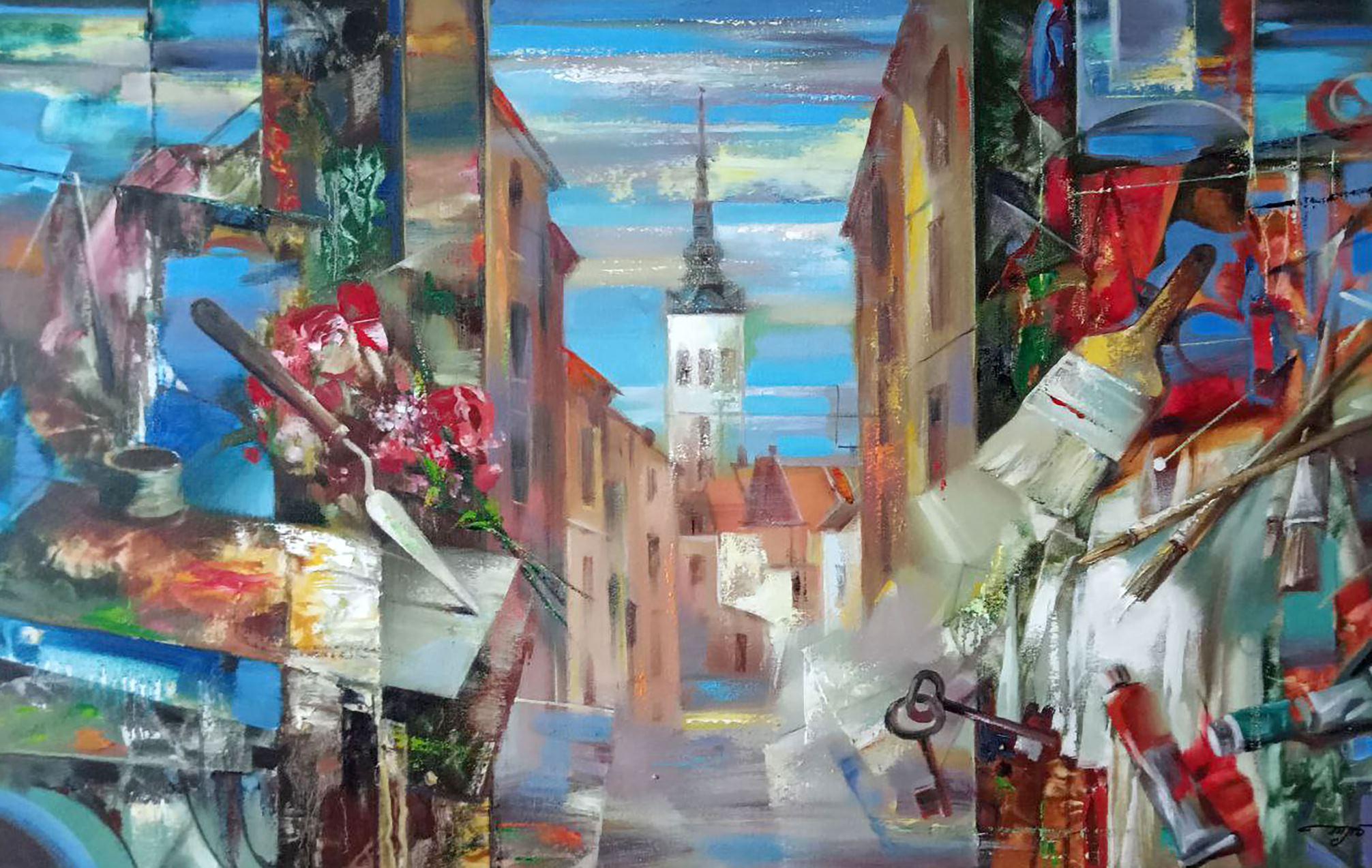 City View, Abstract, Original oil Painting, Ready to Hang