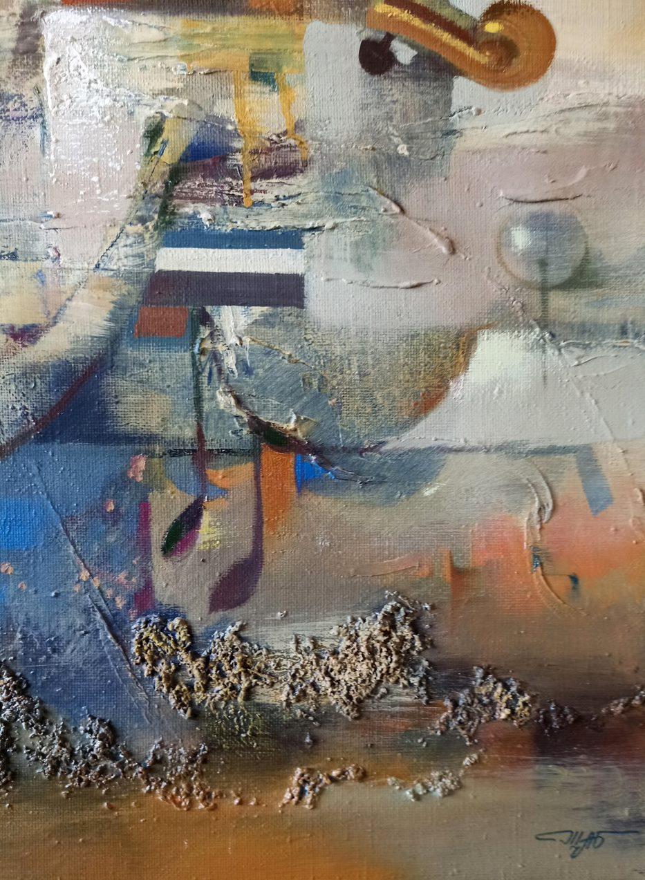 Composizione, Arte astratta, Pittura ad olio originale fatta a mano, pronta da appendere - Abstract Painting Grigio di Anatoly Tarabanov