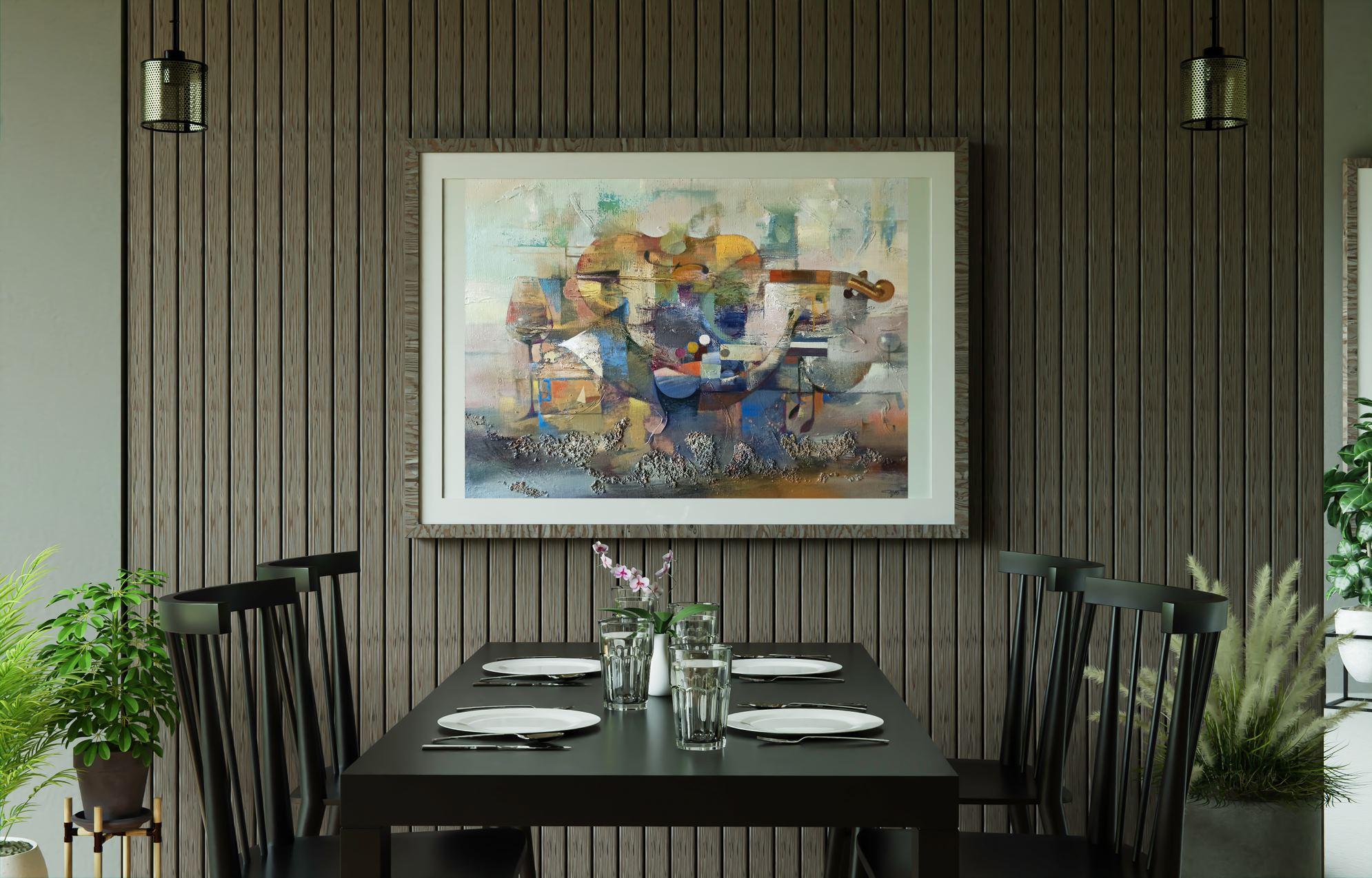 Composizione, Arte astratta, Pittura ad olio originale fatta a mano, pronta da appendere 4