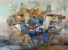 Composizione, Arte astratta, Pittura ad olio originale fatta a mano, pronta da appendere
