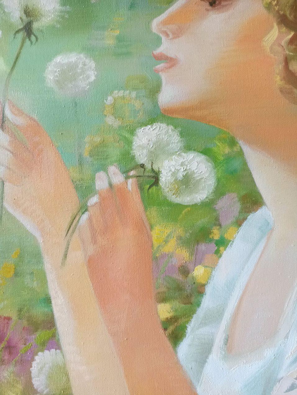 Dandelions, Original oil Painting, Ready to Hang For Sale 7