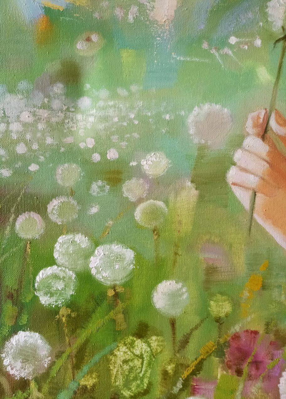 Dandelions, Original oil Painting, Ready to Hang - Brown Portrait Painting by Anatoly Tarabanov