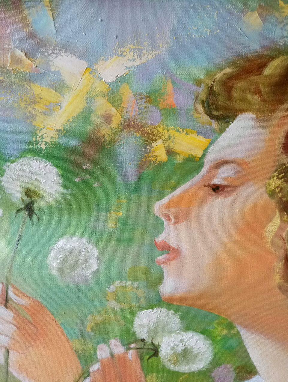 Dandelions, Original oil Painting, Ready to Hang For Sale 3