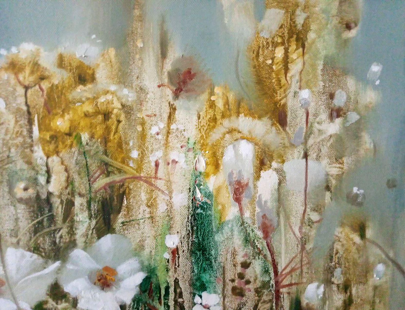 Delicate Bouquet, Impressionism, Original oil Painting, Ready to Hang - Brown Landscape Painting by Anatoly Tarabanov