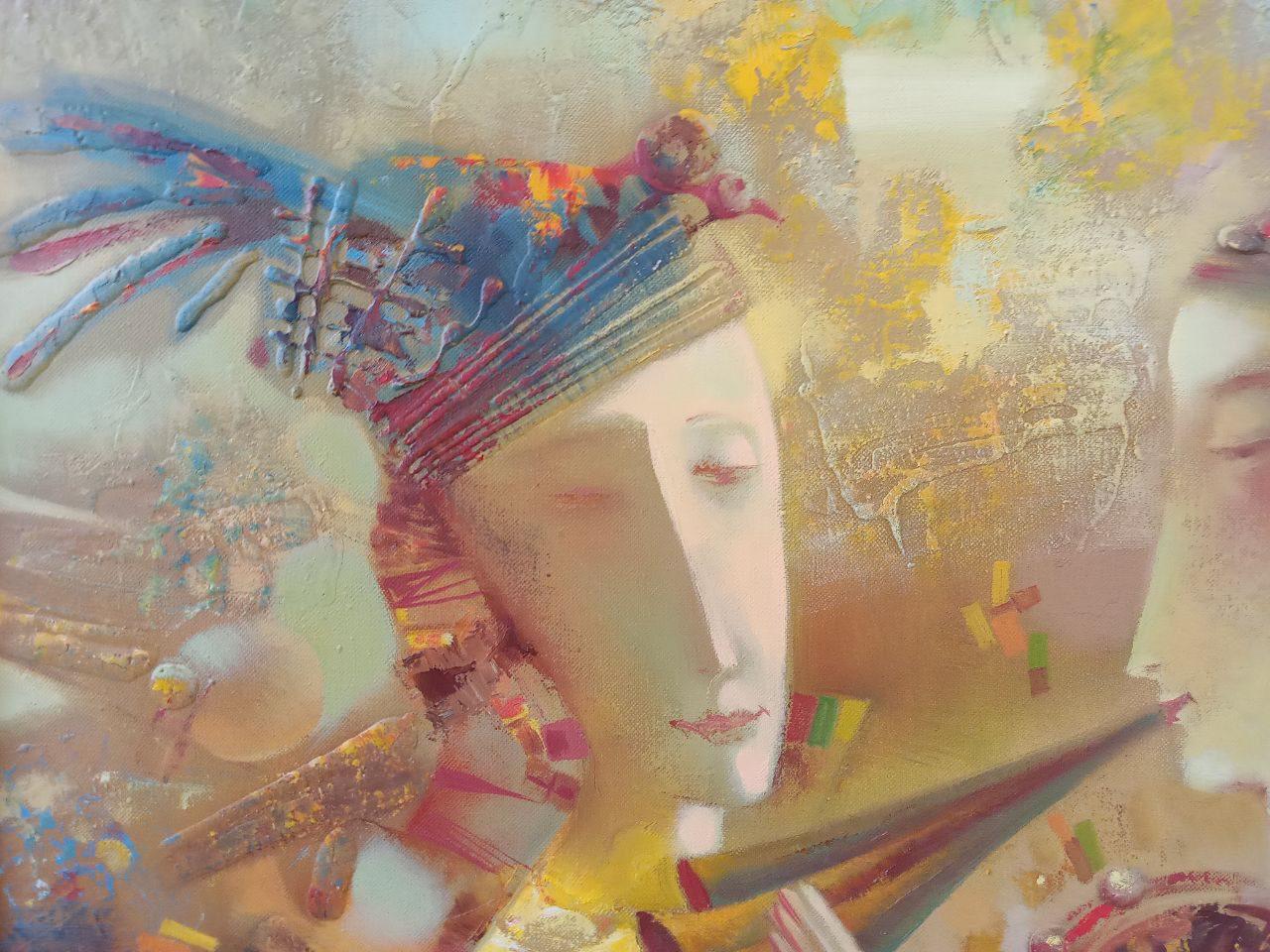 Duetto, Ritratti astratti, Pittura ad olio originale fatta a mano, pronta da appendere - Figurative Painting Marrone di Anatoly Tarabanov