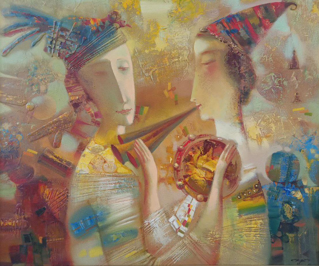 Figurative Painting di Anatoly Tarabanov - Duetto, Ritratti astratti, Pittura ad olio originale fatta a mano, pronta da appendere