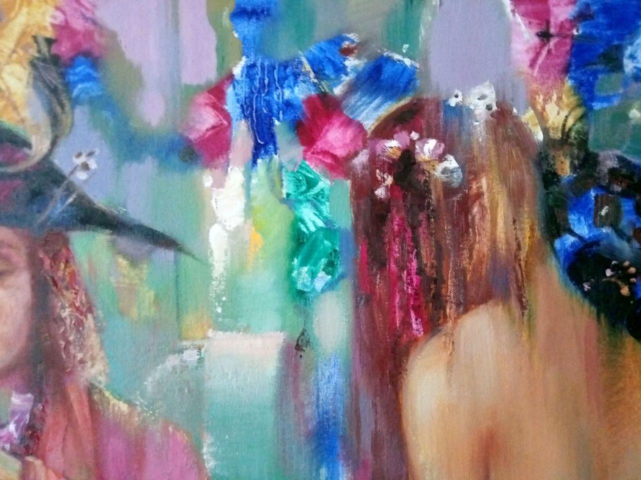 Melodia della sera, Ritratto, Arte figurativa, Pittura ad olio originale, Pronto da appendere - Figurative Painting Grigio di Anatoly Tarabanov