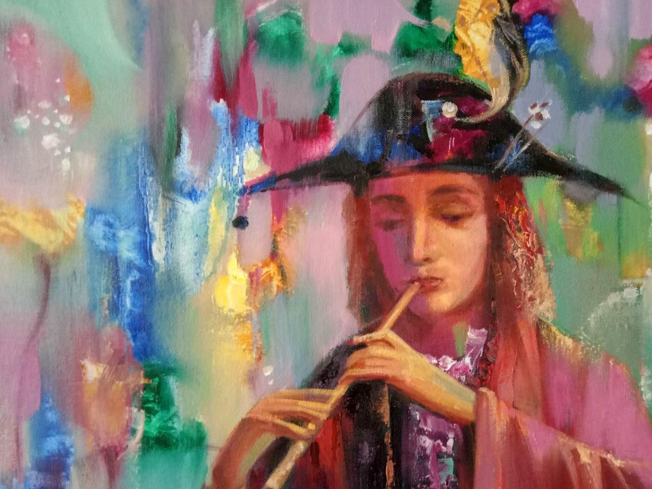 Evening Melody, Portrait, Figurative, Original oil Painting, Ready to Hang For Sale 4