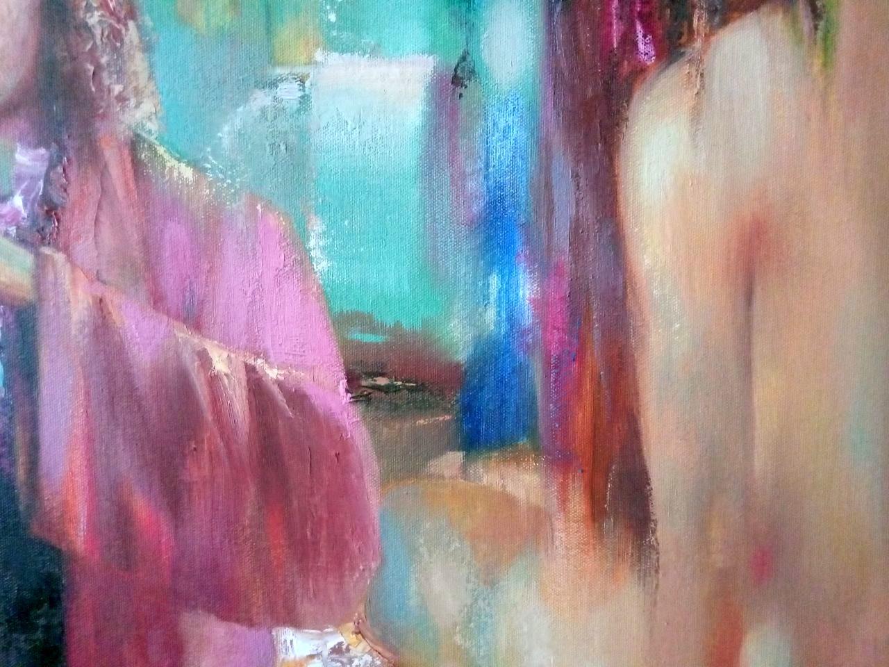 Melodia della sera, Ritratto, Arte figurativa, Pittura ad olio originale, Pronto da appendere in vendita 4