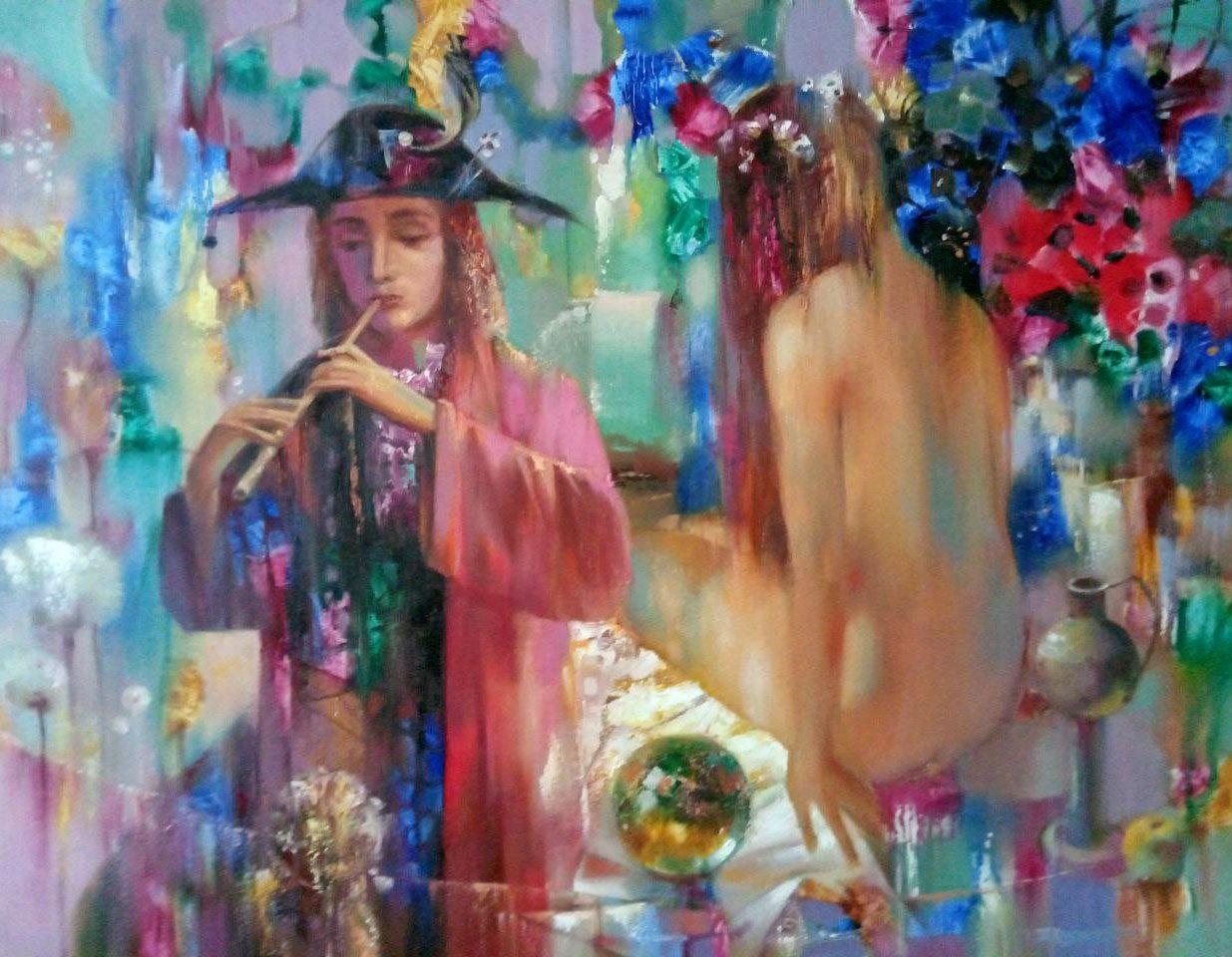 Anatoly Tarabanov Figurative Painting - Evening Melody, Portrait, Figurative, Original oil Painting, Ready to Hang