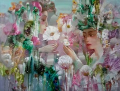Fairy Dream, Portraits Flowers, Original oil Painting, Ready to Hang