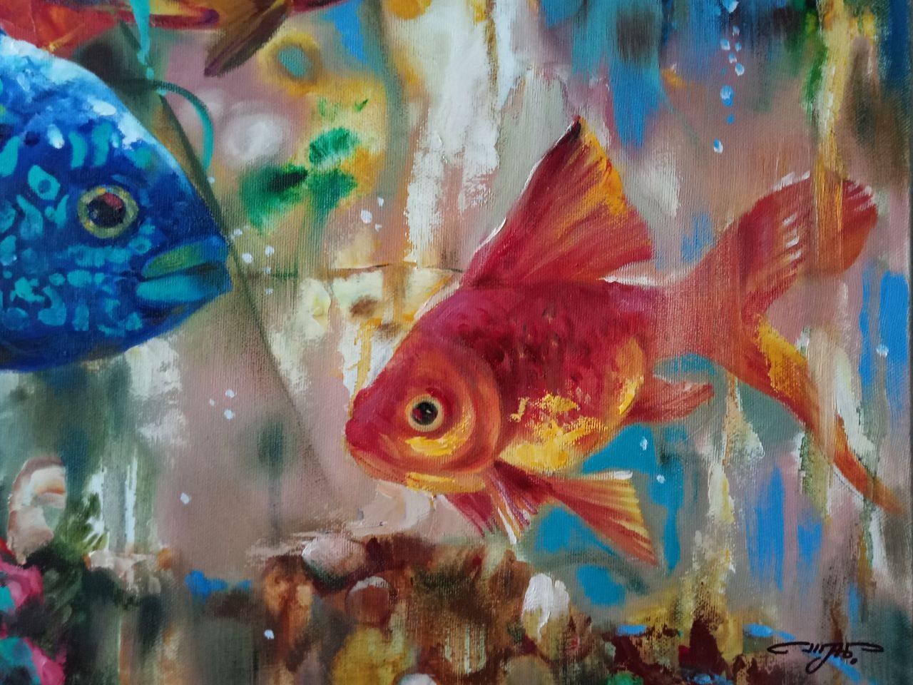 Fish, Original oil Painting, Ready to Hang For Sale 1