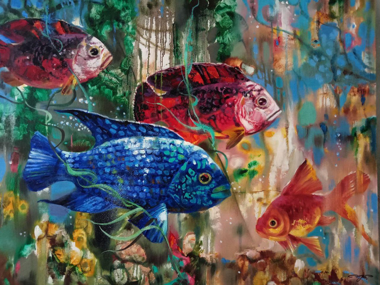 Anatoly Tarabanov Animal Painting - Fish, Original oil Painting, Ready to Hang
