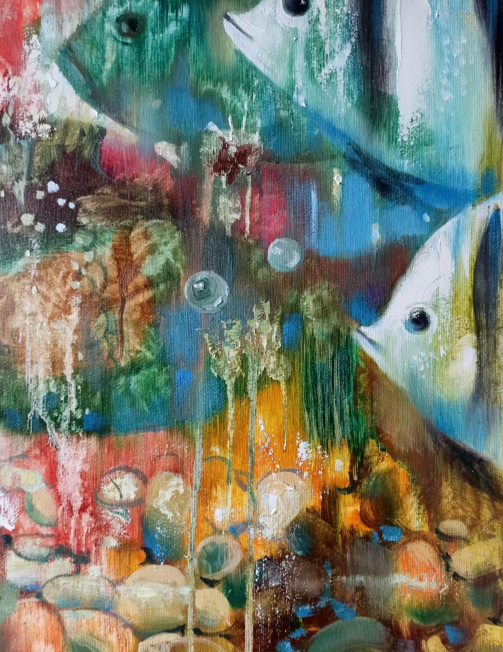 Fishes, Original oil Painting, Ready to Hang - Gray Animal Painting by Anatoly Tarabanov