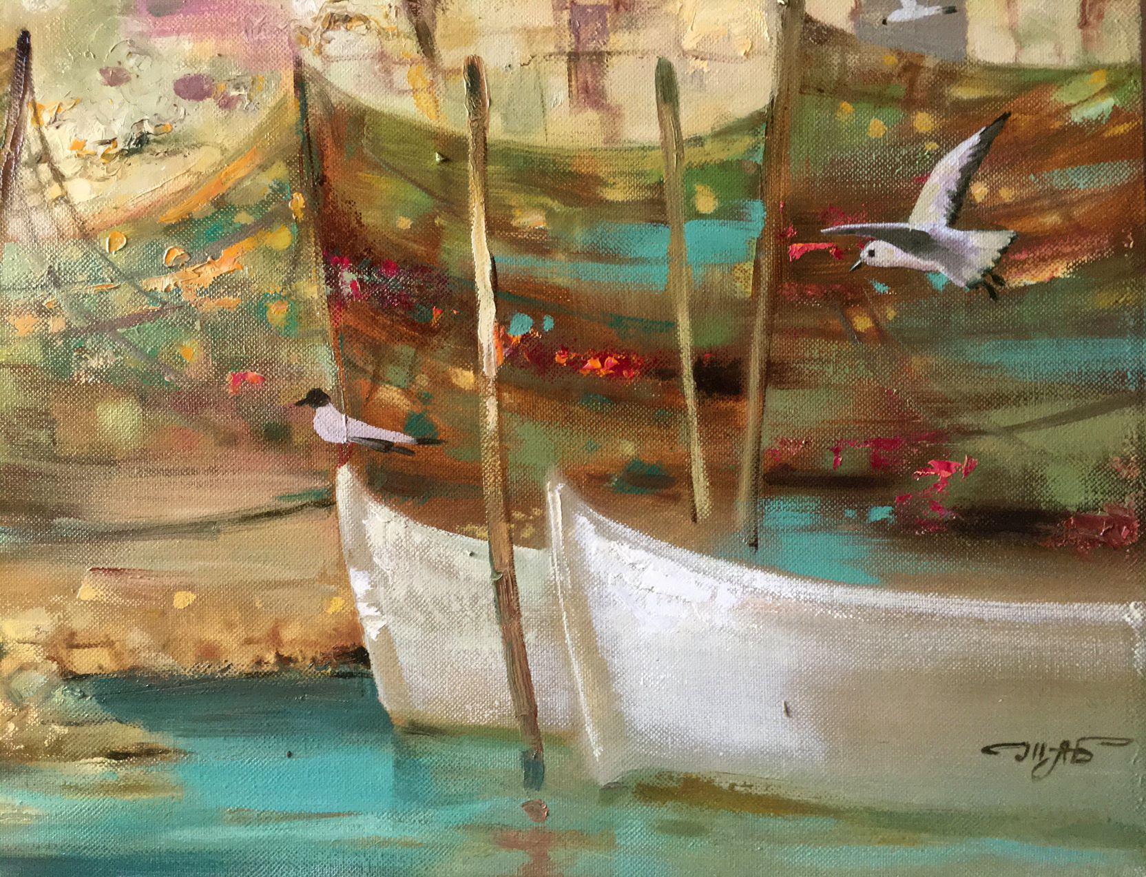 Reti da pesca, Pittura ad olio originale, pronta da appendere - Painting Impressionismo di Anatoly Tarabanov