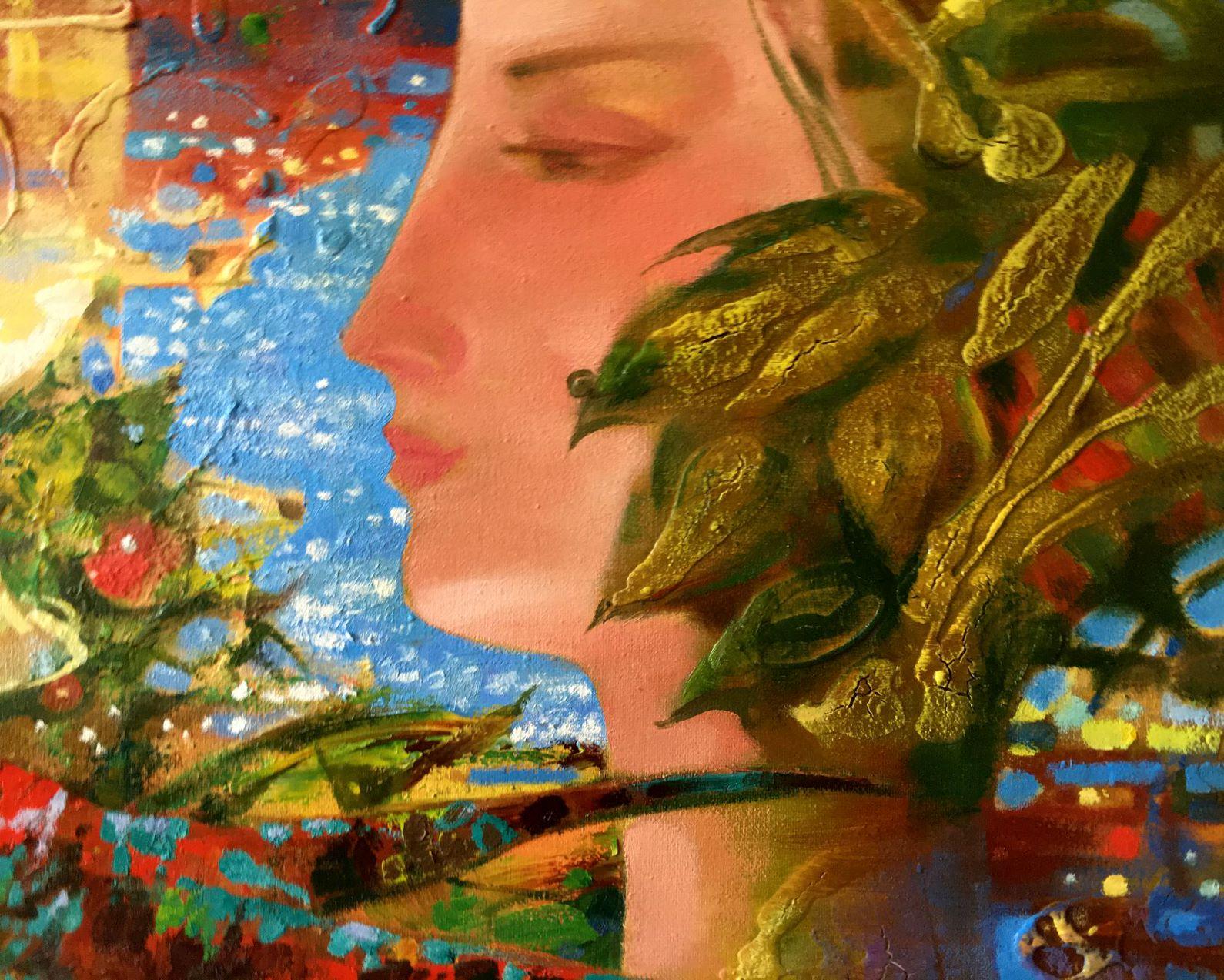 Flora and Fauna, Portrait, Surrealism, Original oil Painting, Ready to Hang For Sale 1