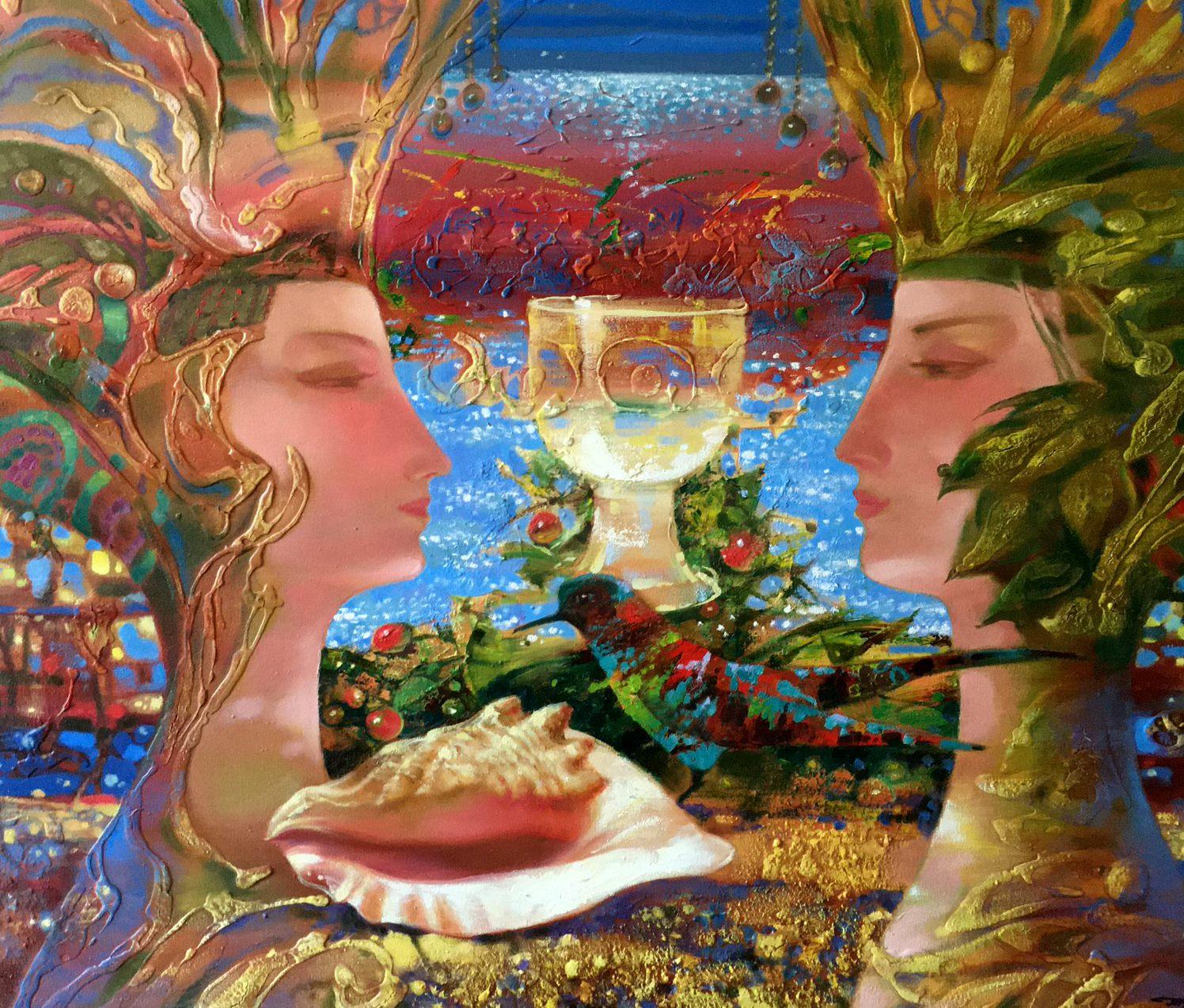 Flora and Fauna, Portrait, Surrealism, Original oil Painting, Ready to Hang