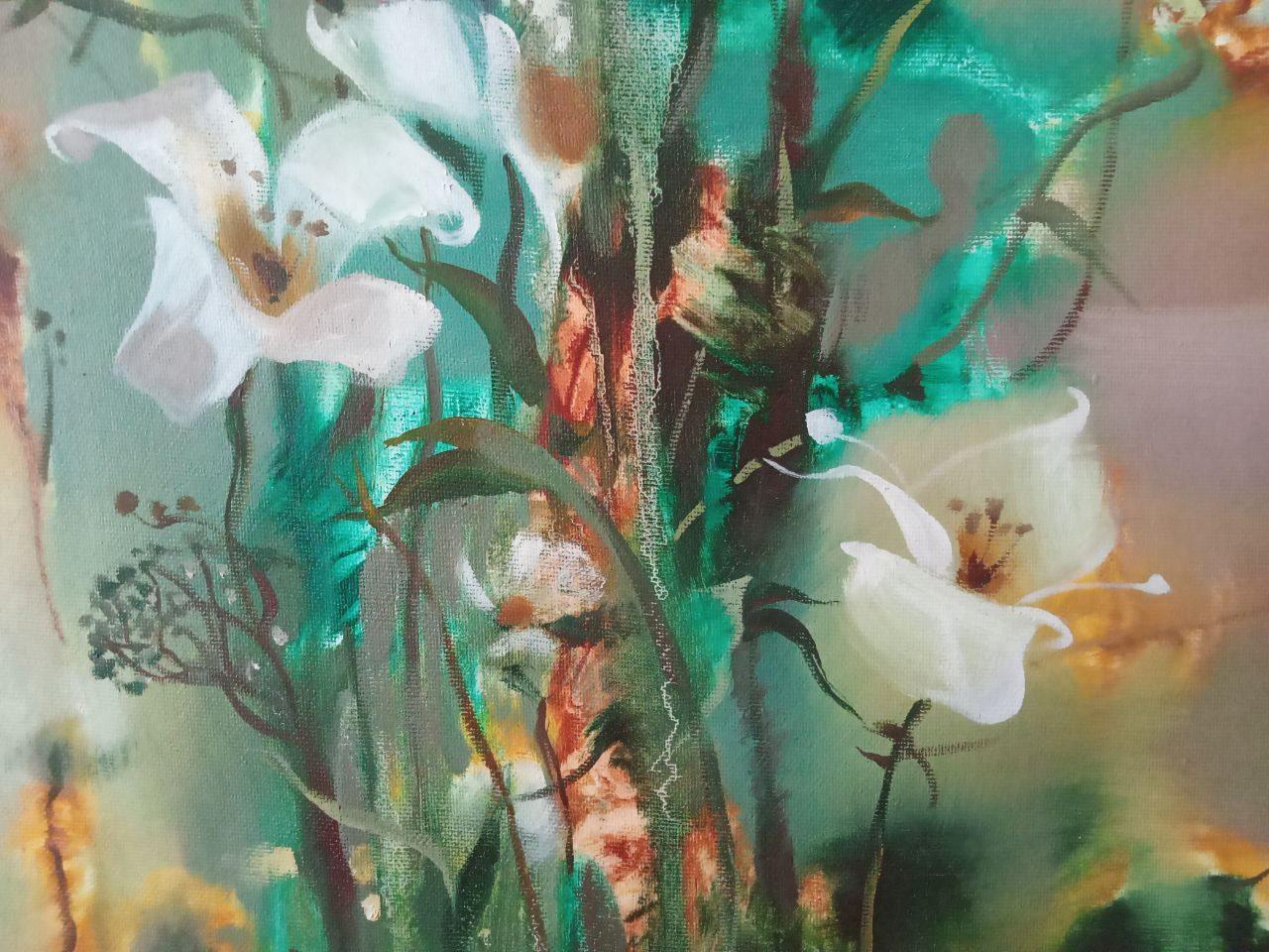 Blumen, handgefertigtes Original-Ölgemälde in Öl, hängefertig, hängefertig – Painting von Anatoly Tarabanov
