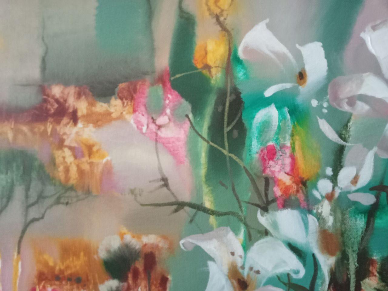 Blumen, handgefertigtes Original-Ölgemälde in Öl, hängefertig, hängefertig im Angebot 1