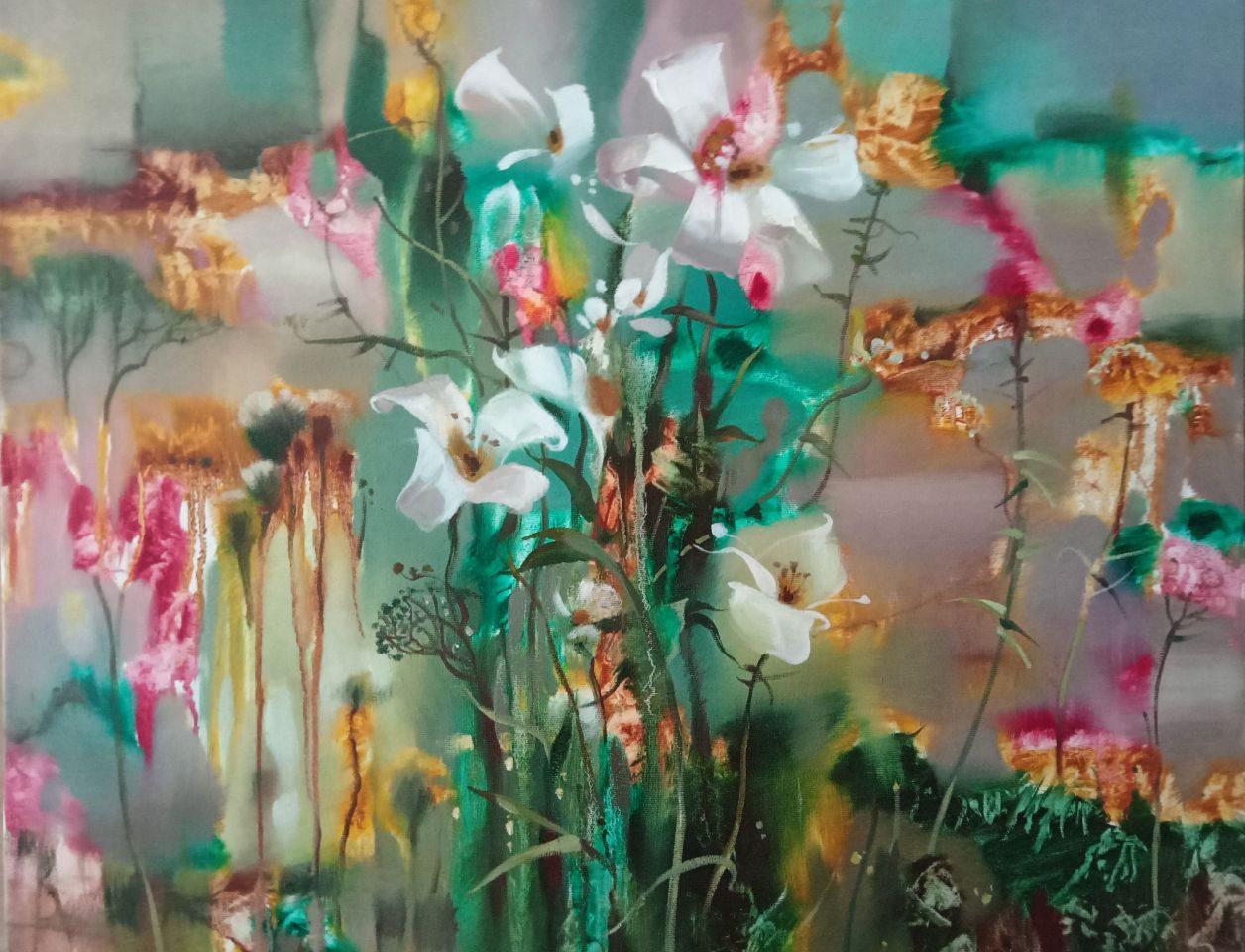 Anatoly Tarabanov Landscape Painting – Blumen, Original-Ölgemälde, hängefertig