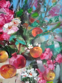 Fruit, Flowers, Handmade art Original oil Painting, Ready to Hang