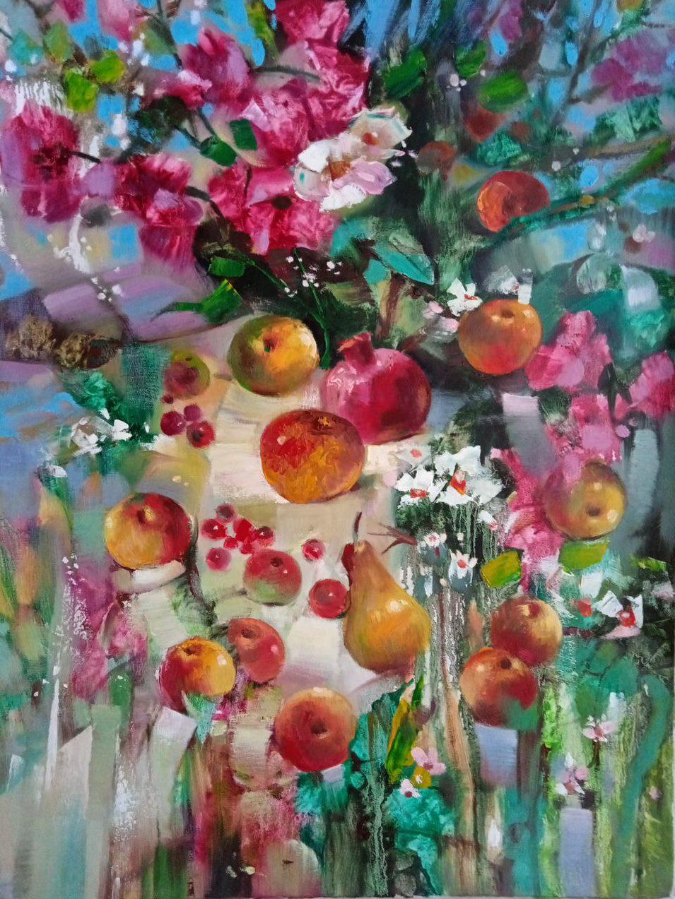 Anatoly Tarabanov Still-Life Painting - Fruit, Flowers, Original oil Painting, Ready to Hang