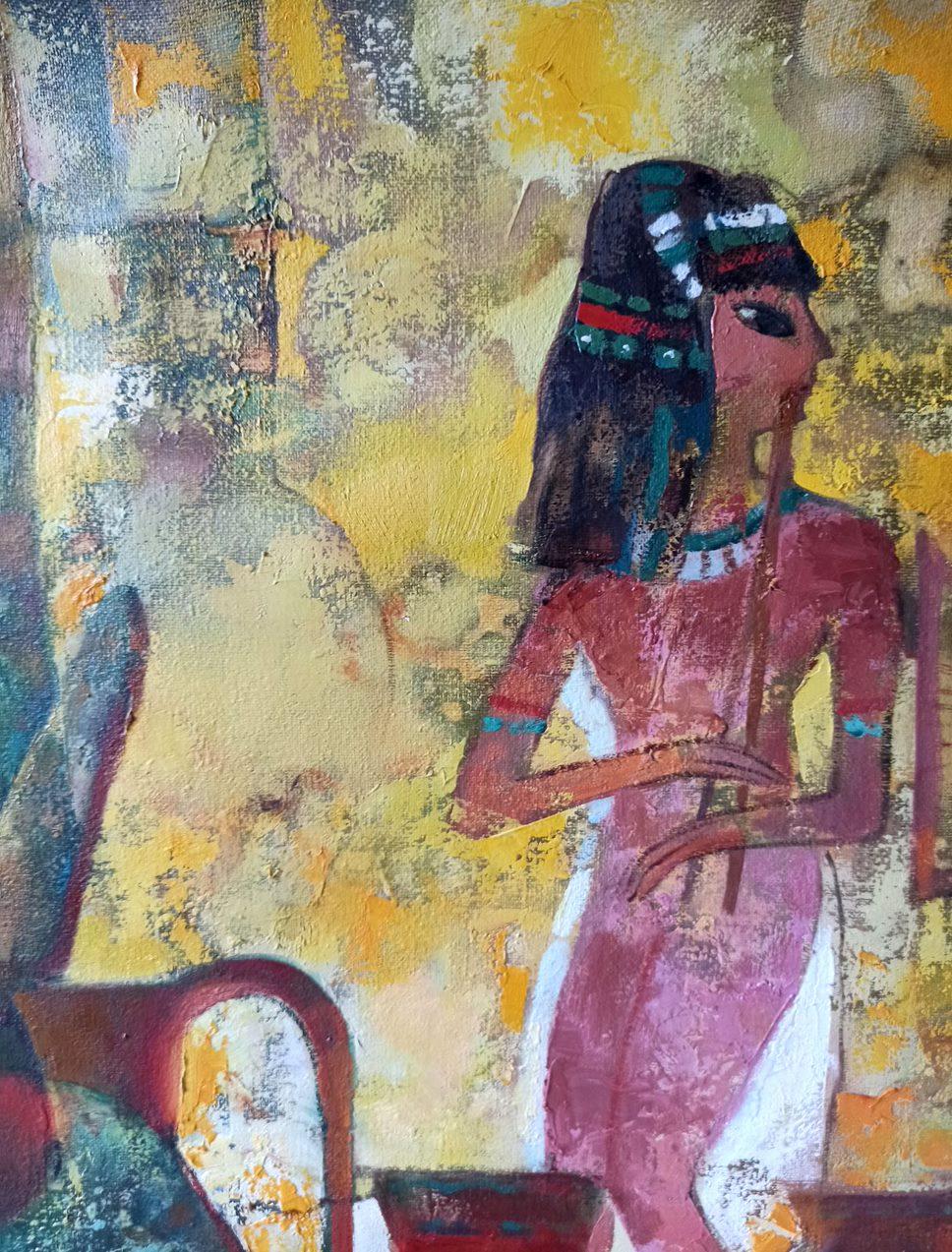 Gifts to Pharaoh, Figurative, Original oil Painting, Ready to Hang For Sale 6