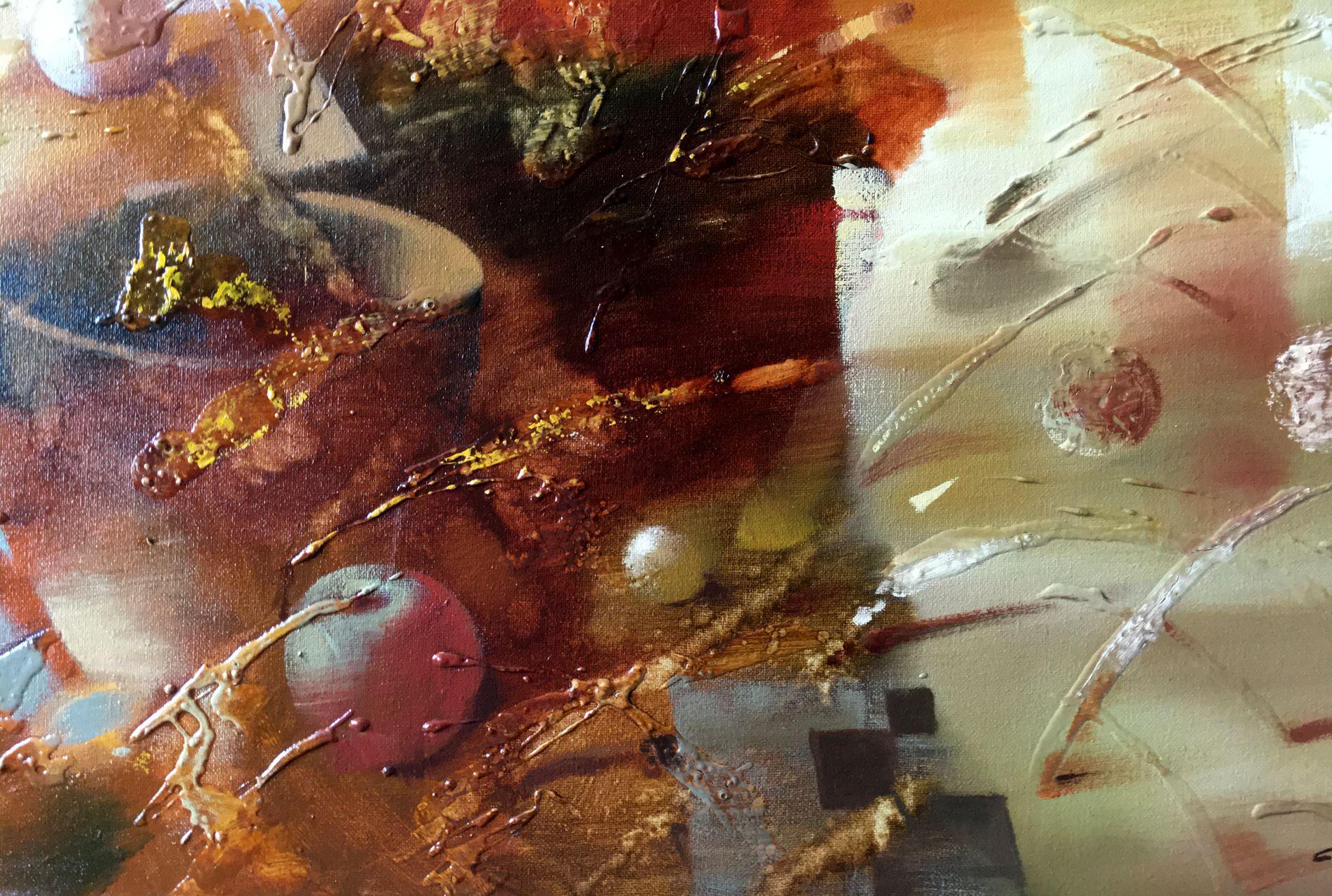 Raffica di vento, Natura morta astratta, Pittura ad olio originale, pronta da appendere - Painting Impressionismo di Anatoly Tarabanov