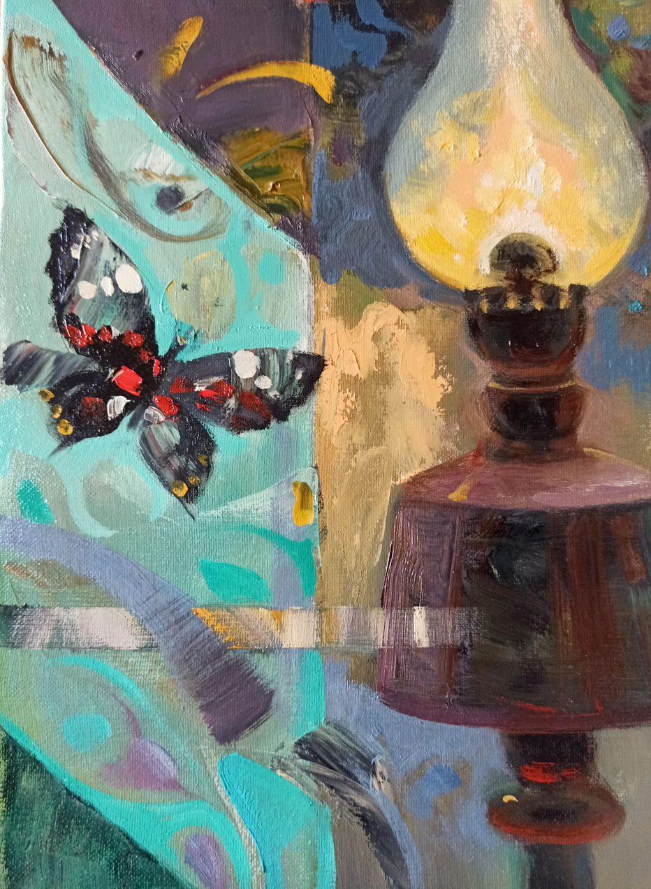 Moths, Portrait, Original oil Painting, Ready to Hang For Sale 1
