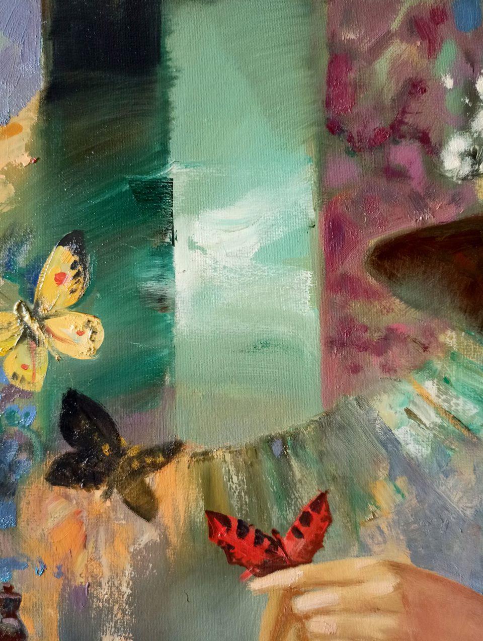 Moths, Portrait, Original oil Painting, Ready to Hang For Sale 4