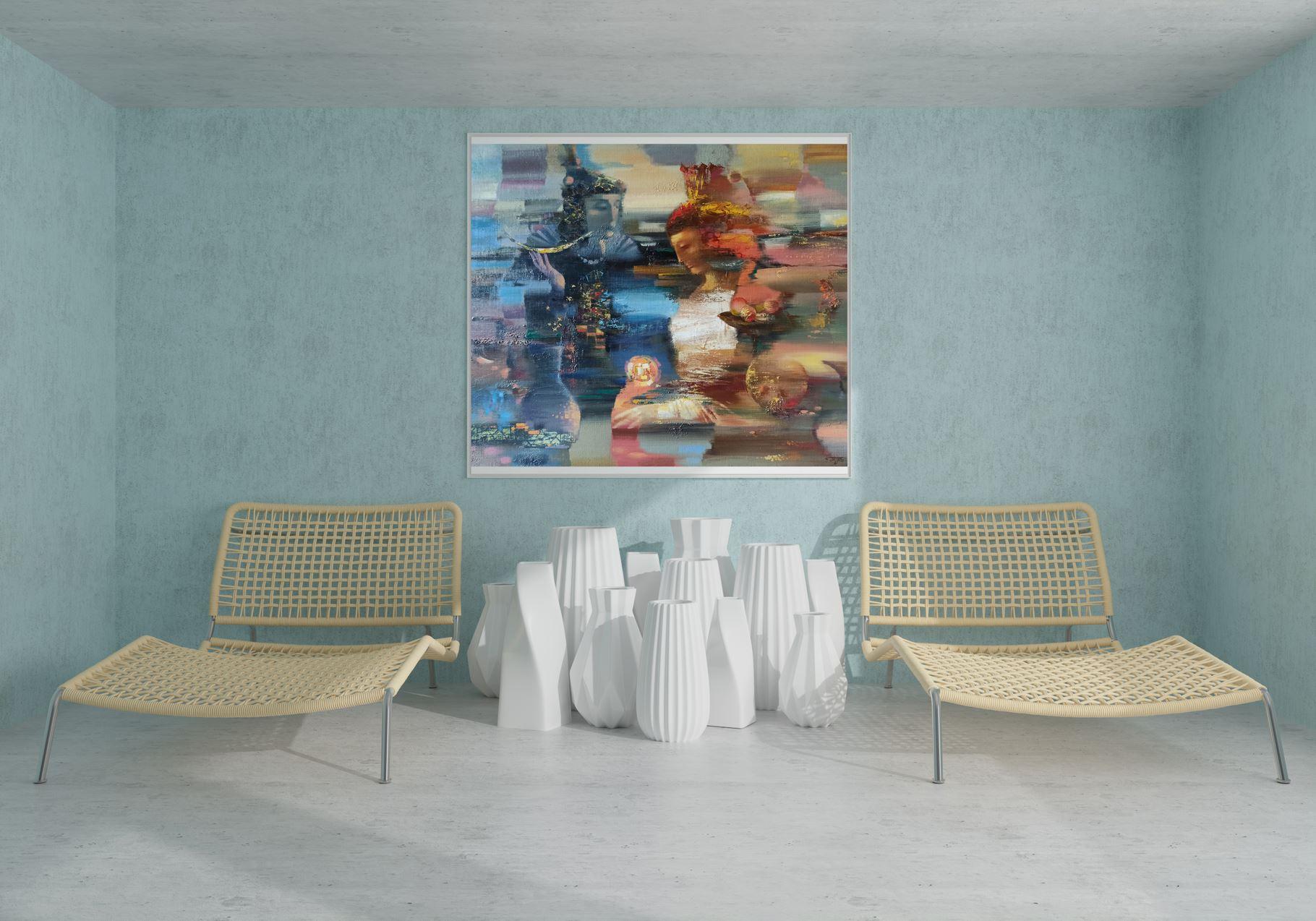 New Day, Ritratti astratti, Pittura ad olio originale, pronta da appendere in vendita 3