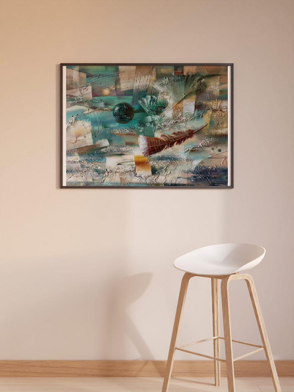 Penna, Arte astratta Pittura ad olio originale fatta a mano, pronta da appendere in vendita 4