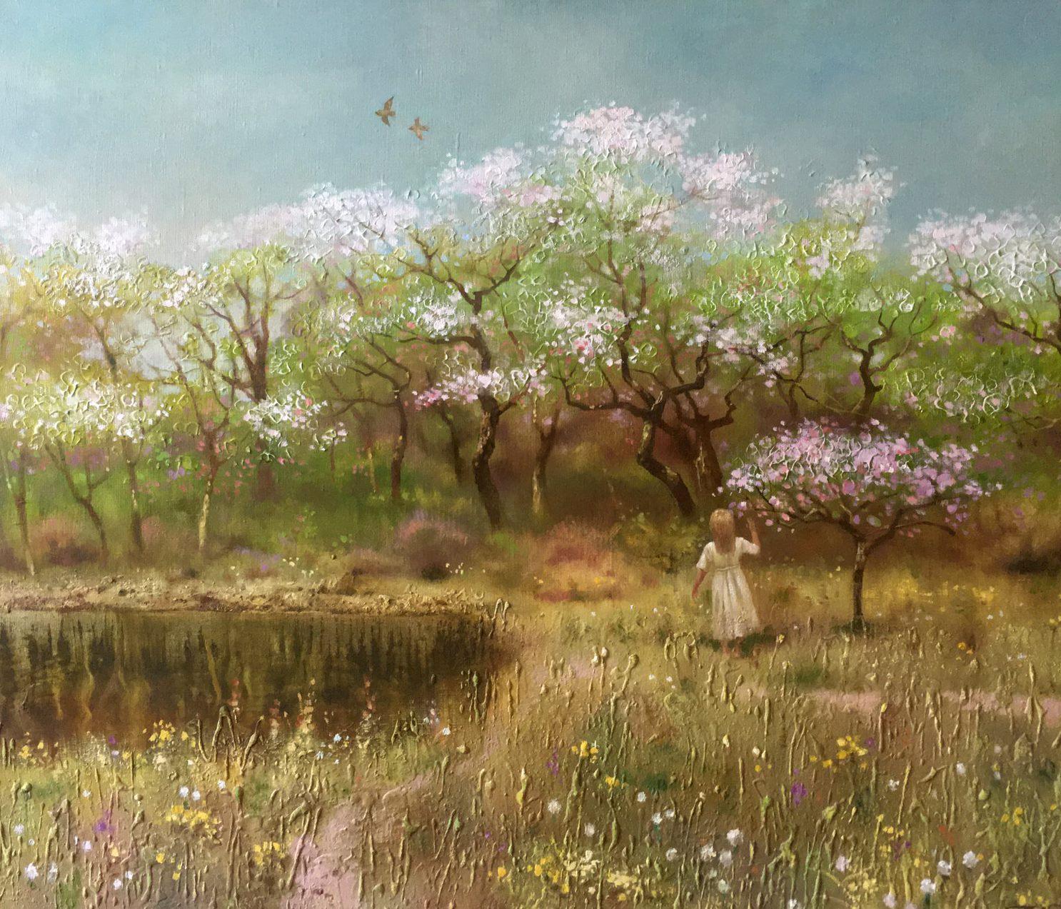 Landscape Painting de Anatoly Tarabanov - Jardín de primavera, Pintura al óleo original, Lista para colgar