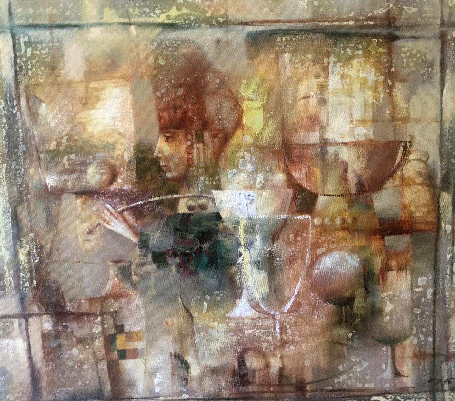 Naturaleza muerta, Retrato abstracto, Arte hecho a mano Pintura al óleo original, Lista para colgar en venta 6