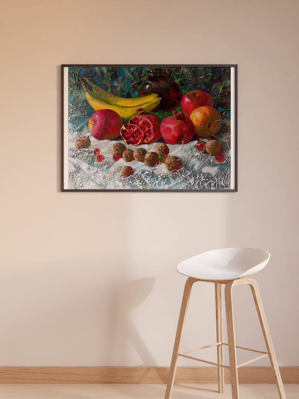 Still Life, Fruits, Original oil Painting, Ready to Hang For Sale 4