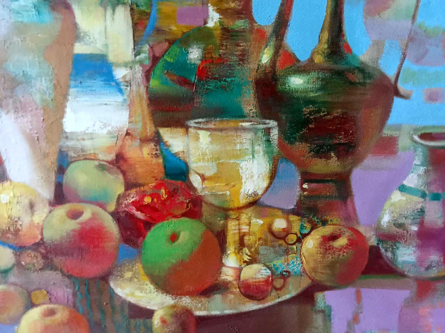Naturaleza muerta, Obra de arte hecha a mano, Pintura al óleo original, Lista para colgar - Still-Life Painting Gris de Anatoly Tarabanov